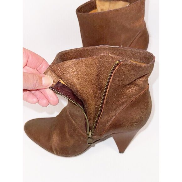 Billy Reid Womens Leather Ankle Boot Metallic Bronze Booties Zip Cone Heel 8.5 B - Picture 11 of 16